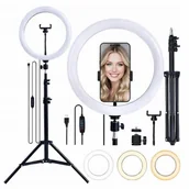 Selfie stick - Lampa Pierścieniowa LED Ring Selfie Fill Light 10" 26 cm + Uchwyt do telefonu Tripod statyw studyjny 110cm - miniaturka - grafika 1