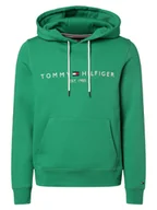 Swetry męskie - Tommy Hilfiger Męski sweter z kapturem Mężczyźni zielony jednolity, M - miniaturka - grafika 1