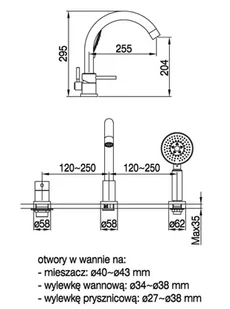 Bateria wannowa 3-otworowa BLUE WATER DENVER DEN-BWW.080GB złoty szczotkowany (mat) (BW-5901730616712) - Baterie wannowe i prysznicowe - miniaturka - grafika 1
