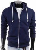 Bluzy męskie - Granatowa rozpinana bluza męska sportowa z kapturem Carlo Lamon - miniaturka - grafika 1