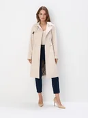Płaszcze damskie - Mohito - Długi kremowy trencz - kremowy - miniaturka - grafika 1