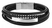 Bransolety męskie - Bransoletka Męska Skórzana Czarna Stal 316 - miniaturka - grafika 1