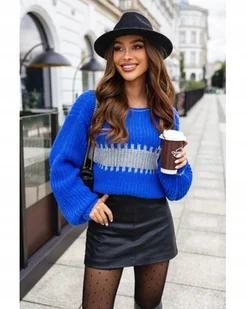 Sweter Damski Ciepły Karla Oversize Modny Hit! S M L Chaber z Szarym pasem - Swetry damskie Sweter Damski Ciepły Karla Oversize Modny Hit! S M L Chaber z Szarym pasem - Swetry damskie - miniaturka - grafika 1