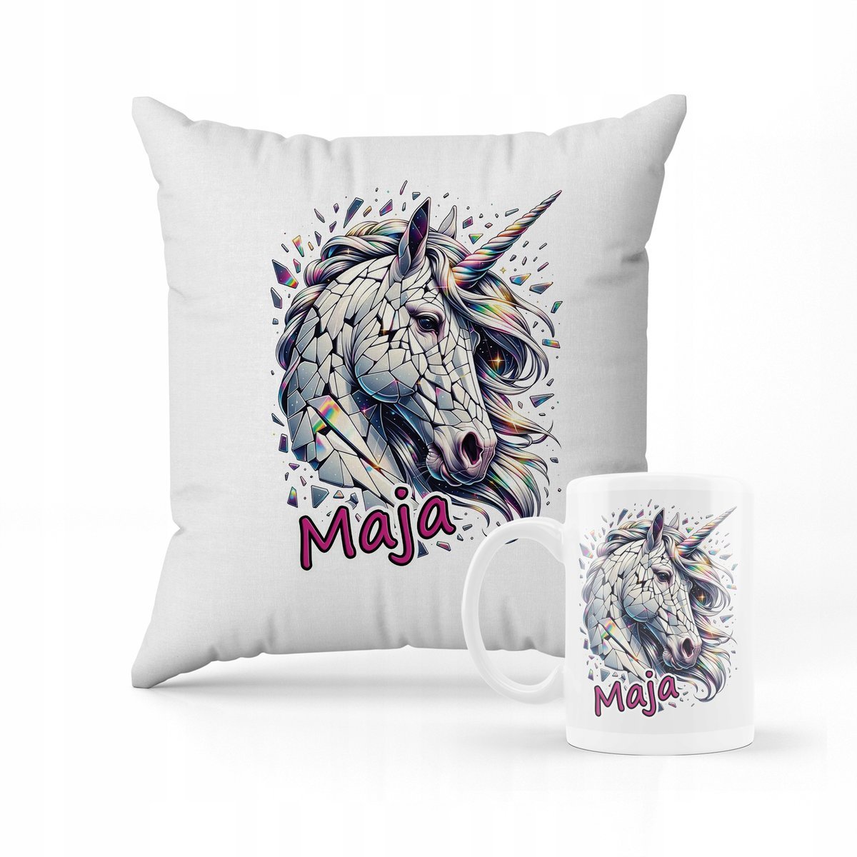 ZESTAW PODUSZKA + KUBEK Prezent jednorożec + IMIĘ