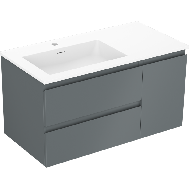 Mexen Orio szafka łazienkowa 90 cm z umywalką Otis lewą, 2S, 1D, grafit mat/biała mat - 91A13-09047-3-BBFFF66-W18L01