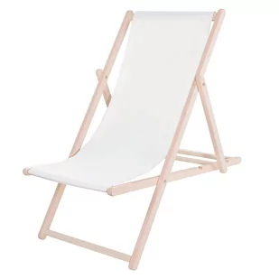 Leżak plażowy składany, drewniany z białym materiałem - Leżaki ogrodowe - miniaturka - grafika 1