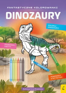 Dinozaury. Fantastyczne kolorowanki z kredkami - Kolorowanki, wyklejanki - miniaturka - grafika 1