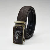 Inne - TEMU Męski Pasek z Prawdziwej Sztucznej Skóry - Styl z Wytłoczonymi Detalami, Automatyczna Klamra w Jasnobrązowym Kolorze - miniaturka - grafika 1