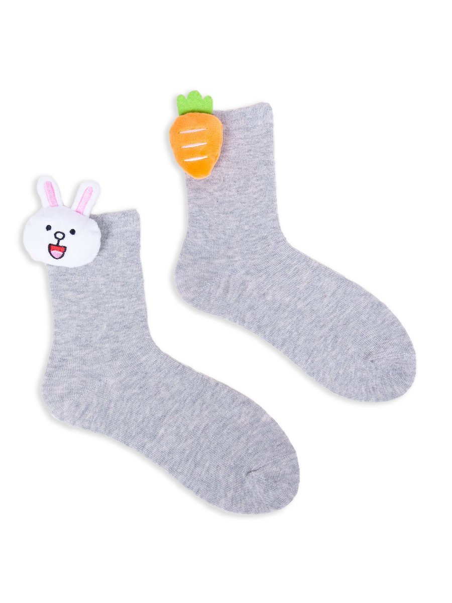 Skarpety dziewczęce bawełniane z elementem 3D króliczek i marchewka szare 31-34 YOCLUB