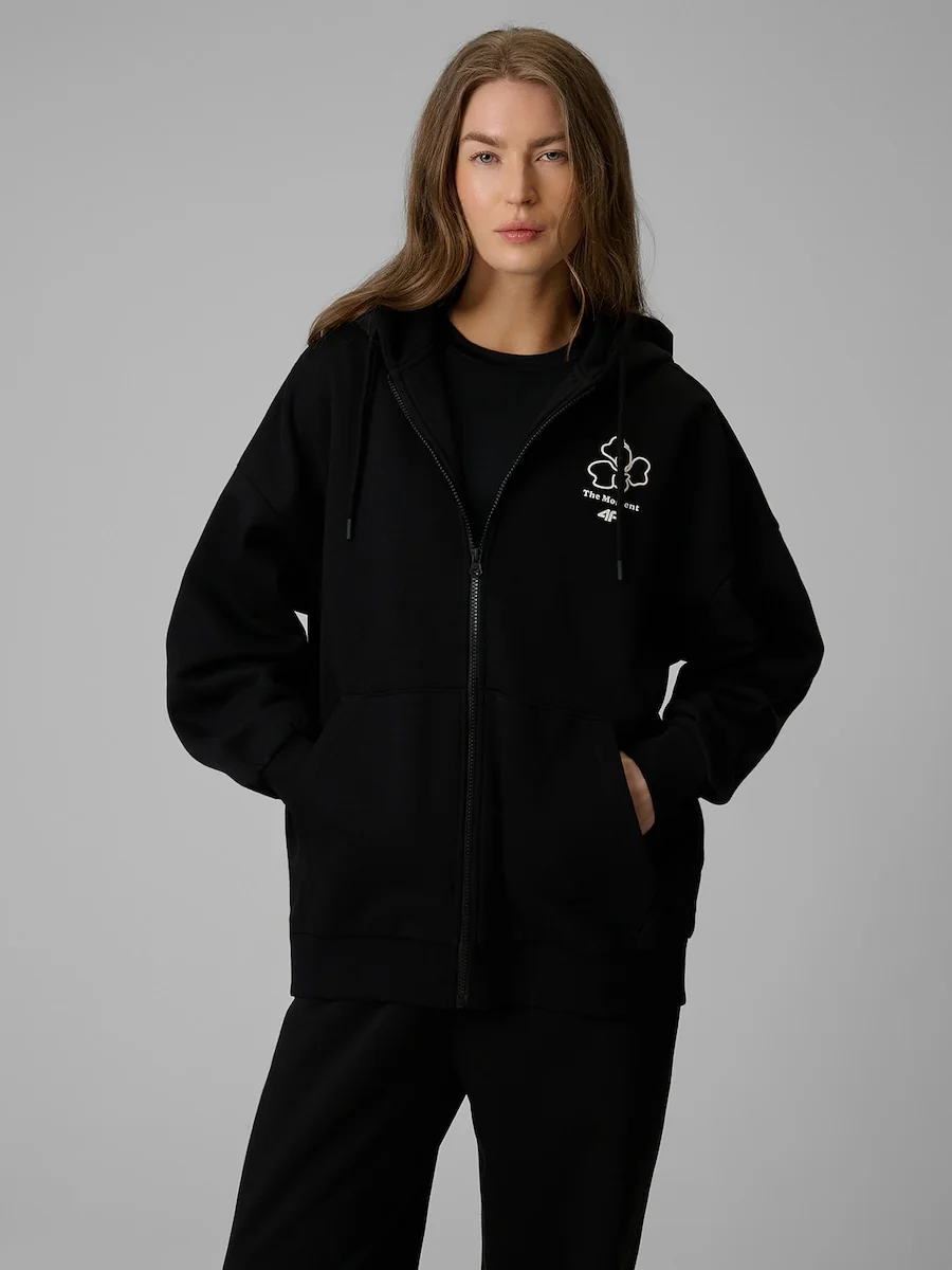 Bluza dresowa loose z kapturem damska 4F 4FRSS26TSWSF2838-20S Czarny L