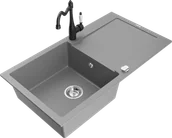 Zlewozmywaki z baterią - Mexen Leo zlewozmywak granitowy 1-komorowy z ociekaczem i baterią kuchenną Carla, szary - 6501-71-670700-70 - miniaturka - grafika 1
