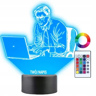 Lampka Nocna Programista Komputer Prezent Twój Napis Imię Grawer 3D LED - Lampy stojące - miniaturka - grafika 1