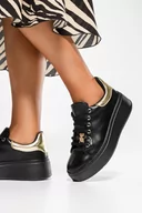 Półbuty damskie - Czarne sneakersy damskie z owadem sznurowane złote dodatki Casu JW24X18-B - miniaturka - grafika 1