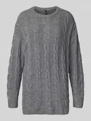 Swetry damskie - Sweter z dzianiny o kroju regular fit z fakturowanym wzorem model ‘JEANETTE’ - miniaturka - grafika 1