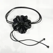 Paski - PASEK czarny skórzany z kwiatem WIĄZANY efektowny DODATEK elegancki - miniaturka - grafika 1