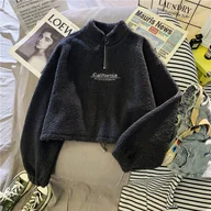 Bluzy damskie - Bluza polarowa damska - Czarny - miniaturka - grafika 1