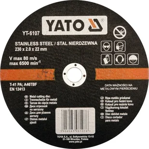 Yato tarcza tnąca stali nierdzewnej INOX 230 x 1,9 x 22 mm YT-6107 - Tarcze do pił - miniaturka - grafika 1