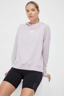 Bluzy damskie - New Balance bluza damska kolor różowy z kapturem z nadrukiem - grafika 1