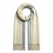 Apaszki i szaliki damskie - SZAL SZALIK kaszmir 100% kaszmirowy beżowy szary - miniaturka - grafika 1