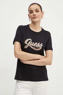 Koszulki sportowe damskie - Guess t-shirt bawełniany GLITTERY damski kolor czarny W4YI09 JA914 - miniaturka - grafika 1