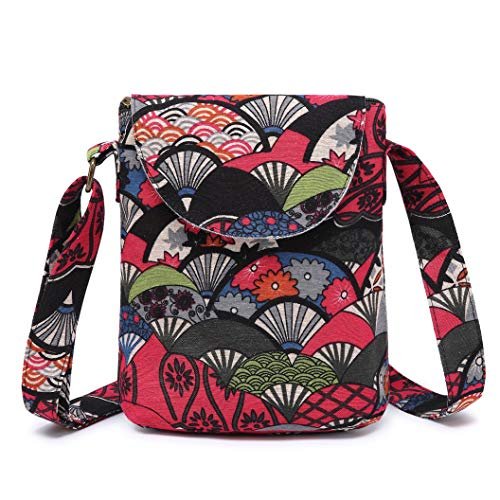 OPQRSTU Damska torba na ramię w stylu retro, mały rozmiar, płócienna torba na ramię, hipisowska, boho, torebka crossbody, Czerwony