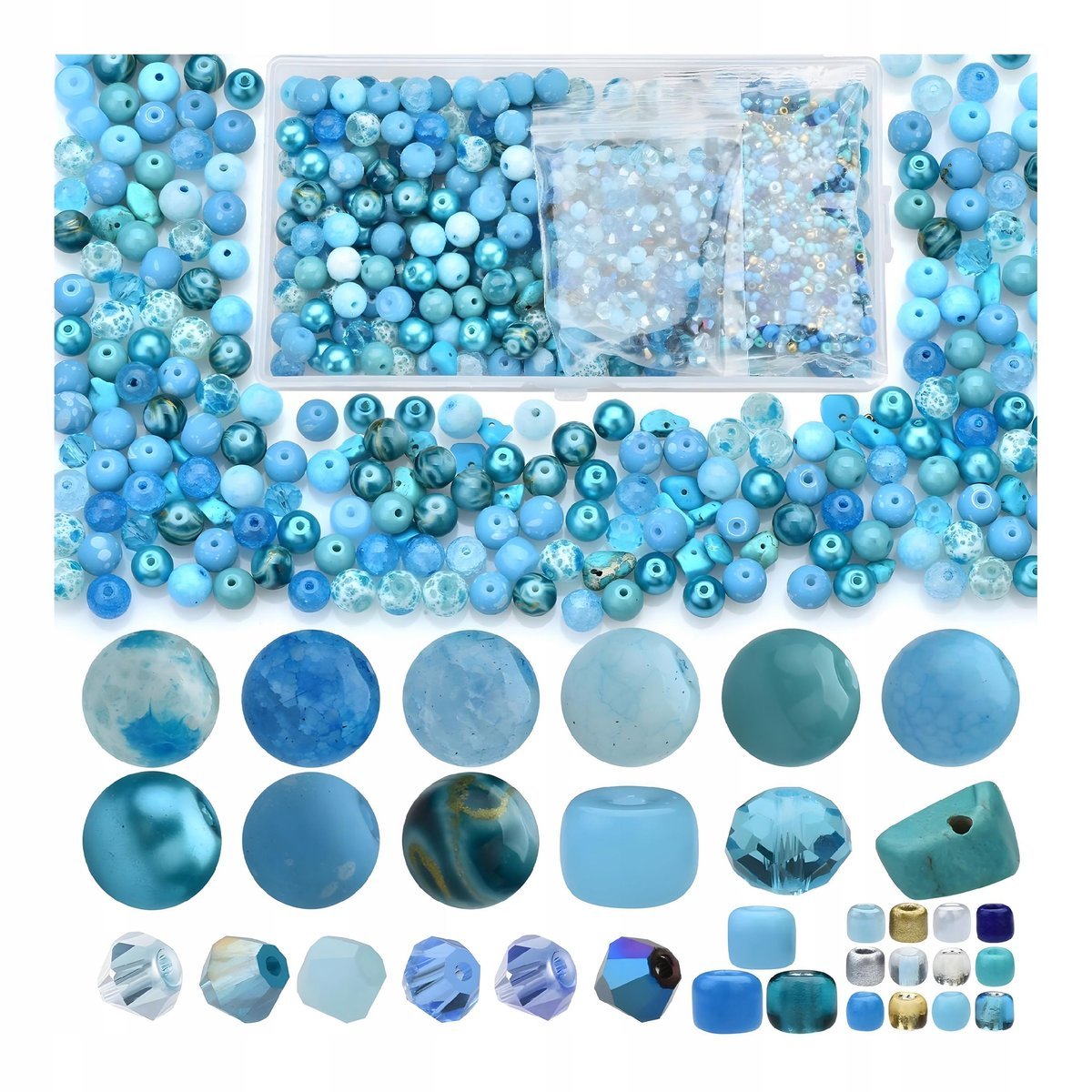 Zestaw koralików do tworzenia biżuterii i bransoletek 900 szt. niebieskie
