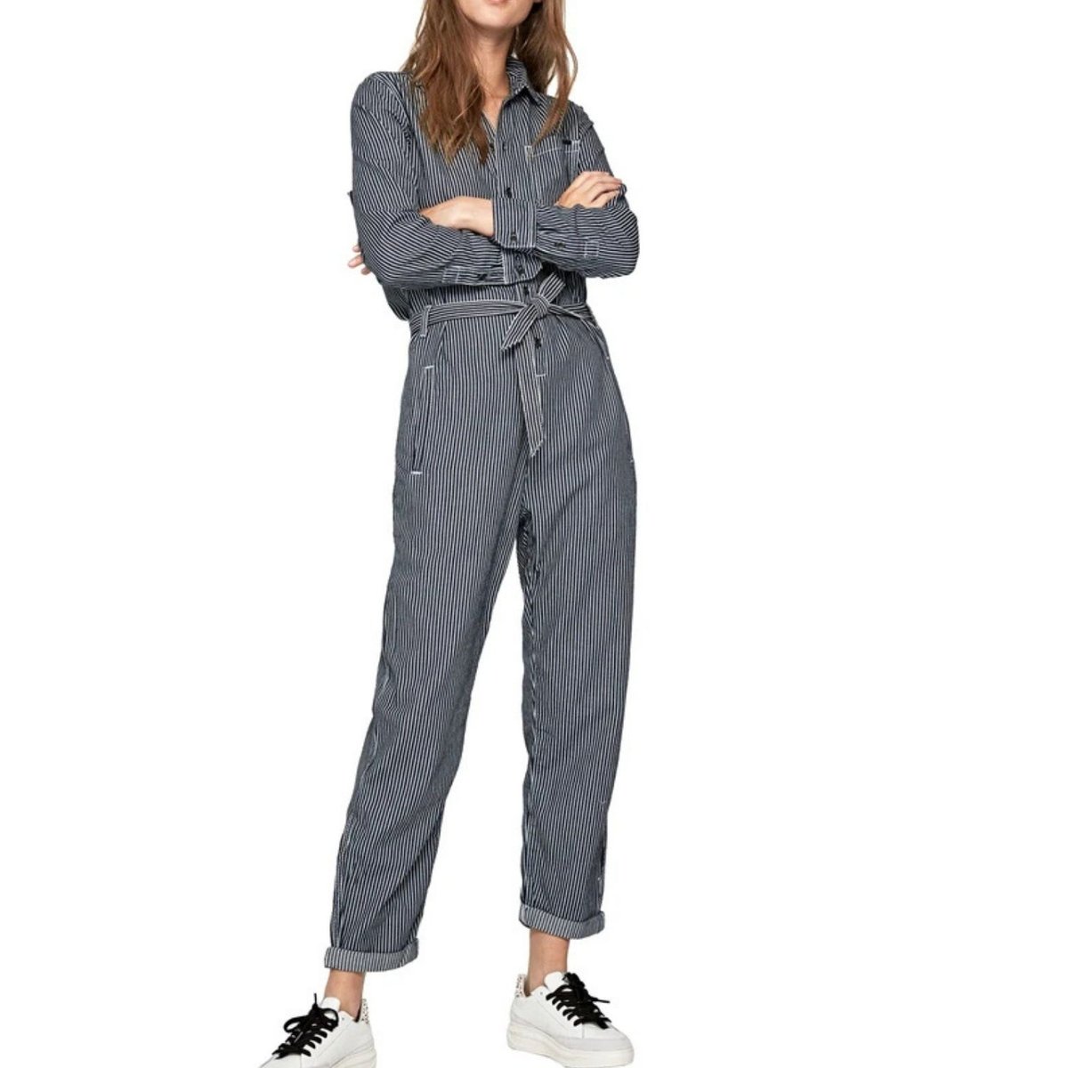 Kombinezon damski Pepe Jeans Cara granatowy w paski koszulowy fason-L