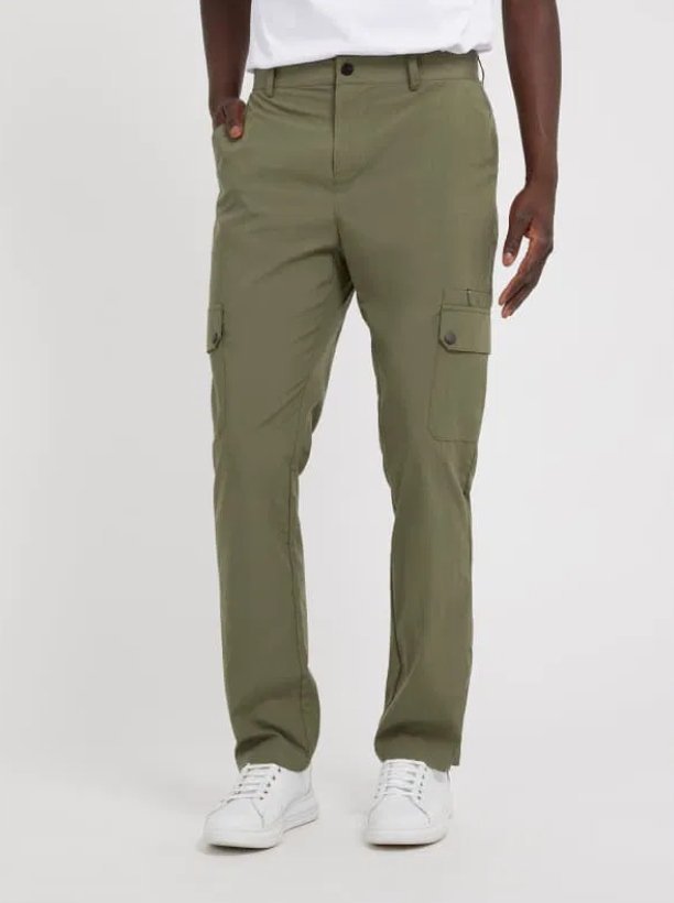 GUESS SPODNIE BOJÓWKI KHAKI Z KIESZENIAMI NA PATKĘ 32 GGA