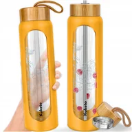 Shakery i bidony sportowe - BUTELKA SZKLANA NA WODĘ NAPOJE ZE SŁOMKĄ SITKIEM SZCZELNA DUŻA BIDON 1,2L - miniaturka - grafika 1