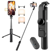 Selfie stick - Selfie stick statyw Alogy Tripod uchwyt do telefonu kijek Bluetooth LED Czarny - miniaturka - grafika 1