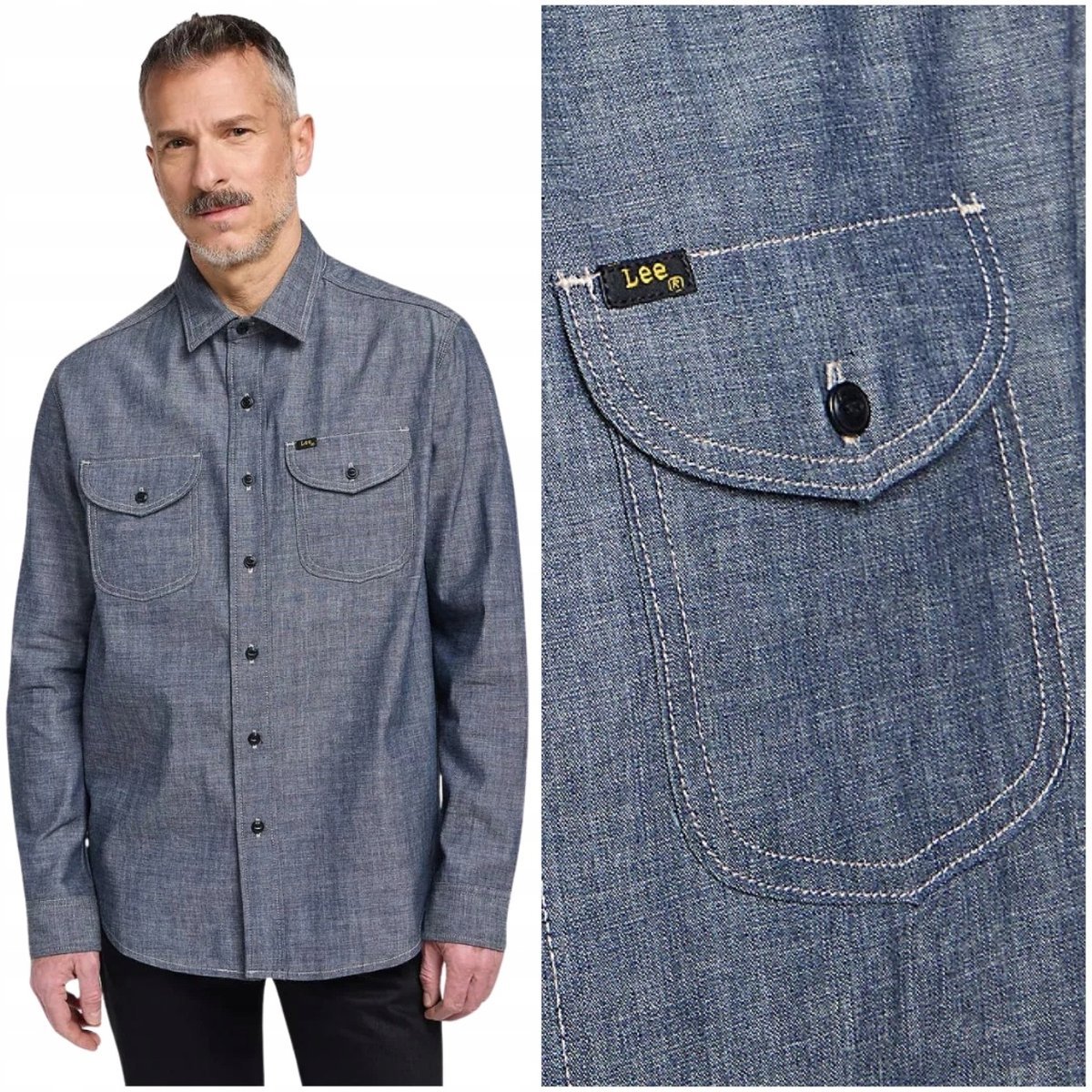 Lee 101 70'S SHIRT PREMIUM luźna bawełniana koszula jeansowa chambray XXL