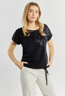 Koszulki i topy damskie - T-shirt z cekinowym wzorem - Monnari - grafika 1