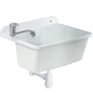 Zlew gospodarczy z baterią obrotową Gospo Ferro, biały - Zlewy i komory gospodarcze - miniaturka - grafika 1