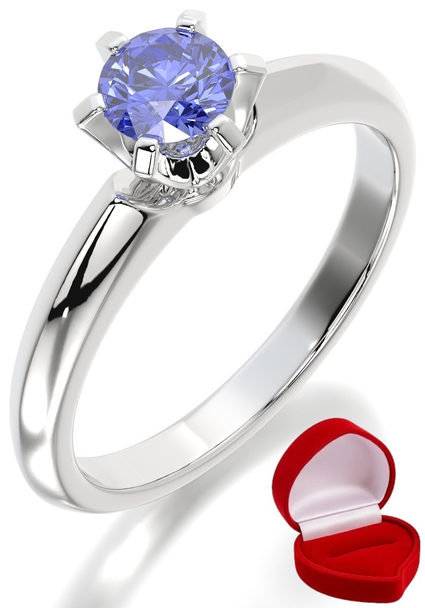 ZŁOTY PIERŚCIONEK ZARĘCZYNOWY 585 14k TANZANIT 0,30 ct BIAŁE ZŁOTO R27