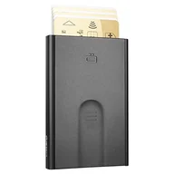 Portfele - Aluminiowy uchwyt na karty Slider firmy Ögon Design - blokowanie RFID - oryginalny minimalistyczny smukły automatyczny portfel dla mężczyzn i kobiet, Compact, Minimalistyczny (Opium Black) - miniaturka - grafika 1