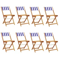 Fotele i krzesła ogrodowe - vidaXL Krzesła ogrodowe 8 szt. Składane, niebiesko-białe, z tkaniny i litego drewna - miniaturka - grafika 1