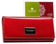 Portfele - Portfel damski duży skórzany czerwony lakierowany antykradzieżowy na prezent PETERSON - miniaturka - grafika 1
