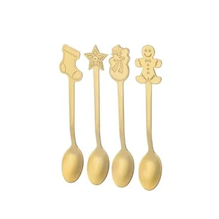 Łyżeczki z ozdobnym wykończeniem mix świąteczny 4 sztuki złoty - Łyżeczki - miniaturka - grafika 1