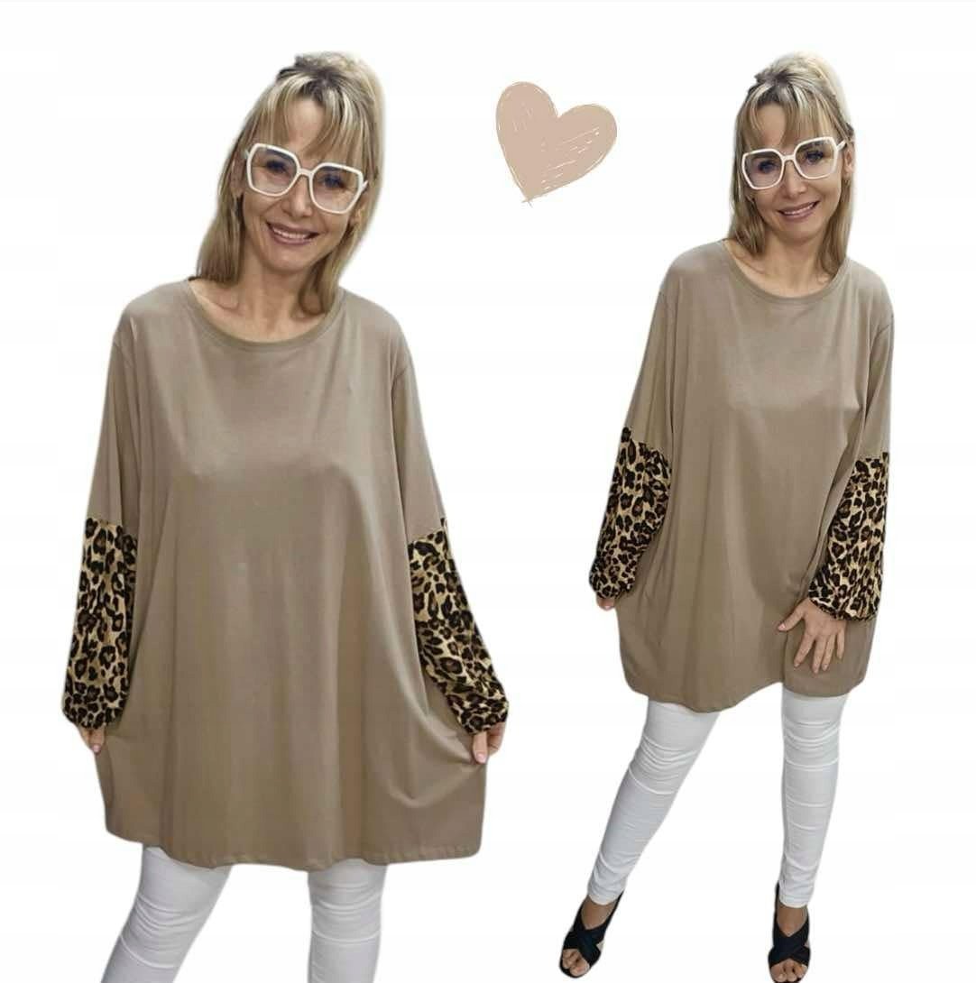 STYLOWA TUNIKA PANTERKA luźna bluzka biodra bawełna 50 52 5XL 6XL 3243