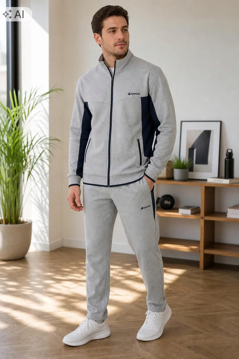 TBY SZARY DRES MĘSKI Z GRANATOWYMI WSTAWKAMI SPORTOWY XL 17FA