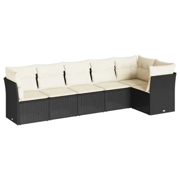 Zestaw mebli ogrodowych rattan PE, czarne, 55x62x69 cm, kremowe poduszki