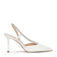 Półbuty męskie - Skórzane czółenka z biżuteryjną ozdobą złamana biel - miniaturka - grafika 1