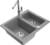 Zlewozmywaki z baterią - Mexen Carlos zlewozmywak granitowy 1,5-komorowy z baterią kuchenną Flora, szary - 6518-71-670401-00 - miniaturka - grafika 1