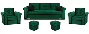 Zestaw wypoczynkowy do salonu Merida Sofa + 2 Fotele z Podnóżkami Ciemny Zielony - Sofy i kanapy - miniaturka - grafika 1