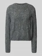 Swetry damskie - Sweter z dzianiny z dodatkiem wełny z alpaki i okrągłym dekoltem - miniaturka - grafika 1