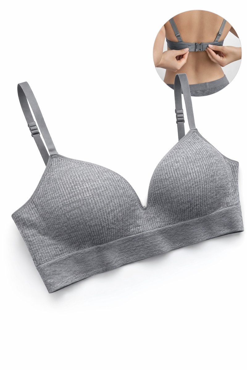 Biustonosz damski prążkowany Push Up bez fiszbin wygodny szary M/L