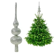 Bombki - SZPIC SREBRNY NA CHOINKĘ - CZUBEK CHOINKOWY W BROKACIE 34 CM - miniaturka - grafika 1