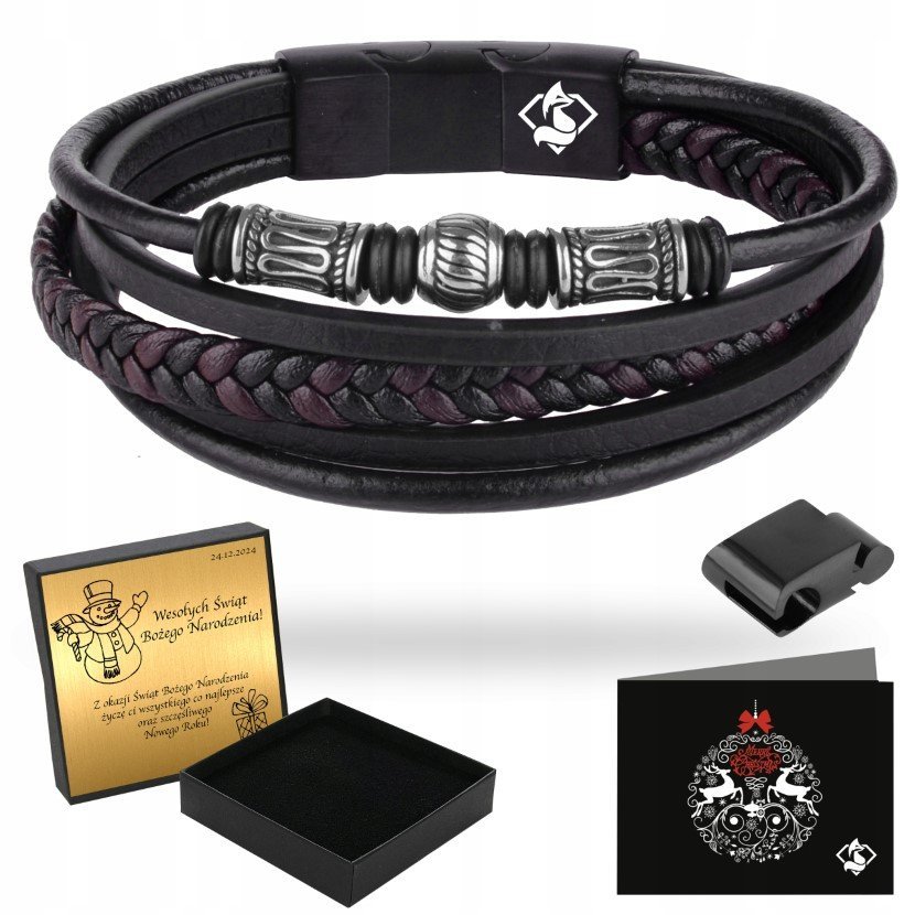 Bransoletka Męska Pleciona Skórzana Regulowana Dla Taty Męża Na Prezent