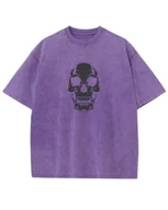 Koszulki i topy damskie - Koszulka oversize efekt sprania Nadruk silikonowy Czaszka Fioletowy L - miniaturka - grafika 1