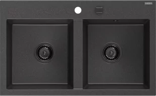 Mexen Hektor zlewozmywak granitowy 2-komorowy 800 x 490 mm, czarny nakrapiany, syfon czarny - 6521802000-76-B - Zlewozmywaki - miniaturka - grafika 1